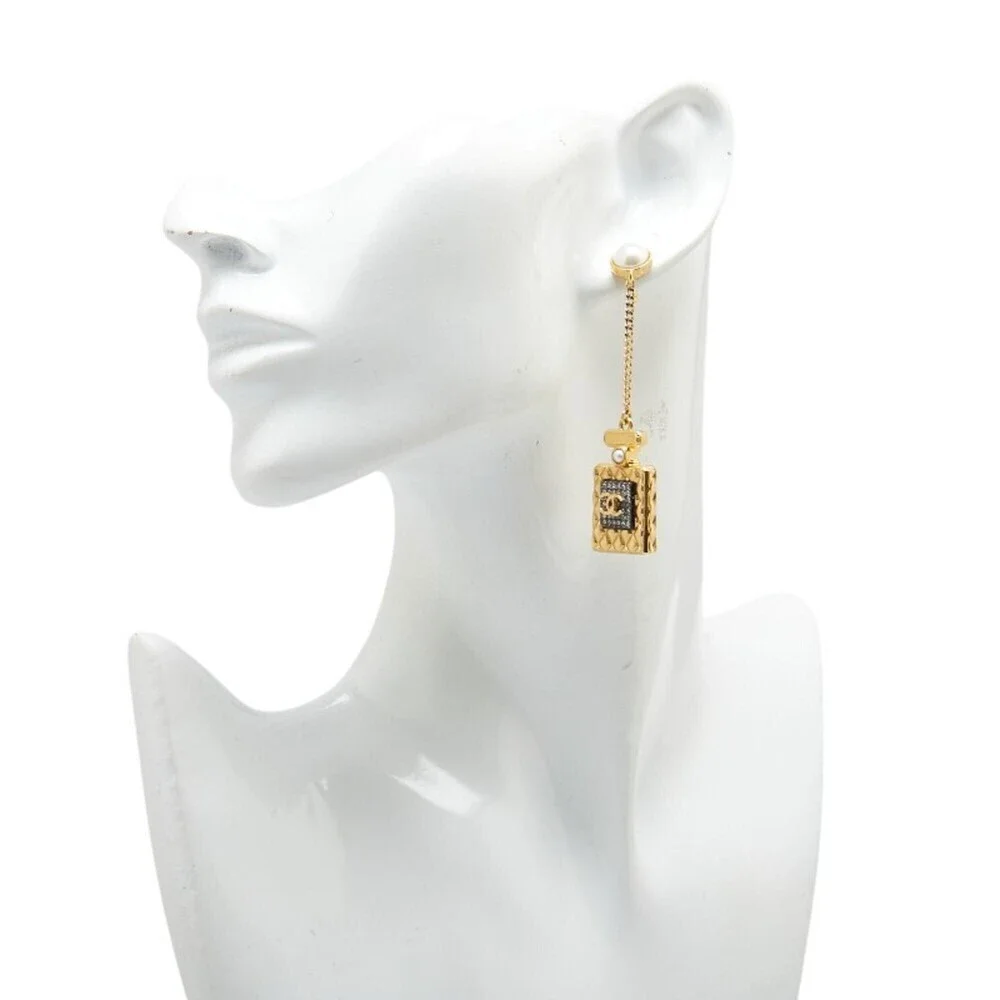 CHANEL Gold Pearl Logo Earrings